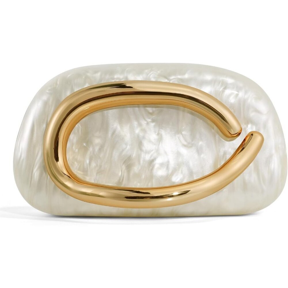 Women's White Pu Leather Acrylic Magnetic Buckle High Quality Trendy Clutch